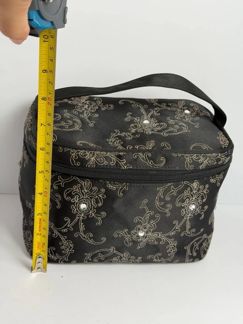 Givenchy Vintage Floral/Atabesque Vine Motif Black Satin Vanity Case